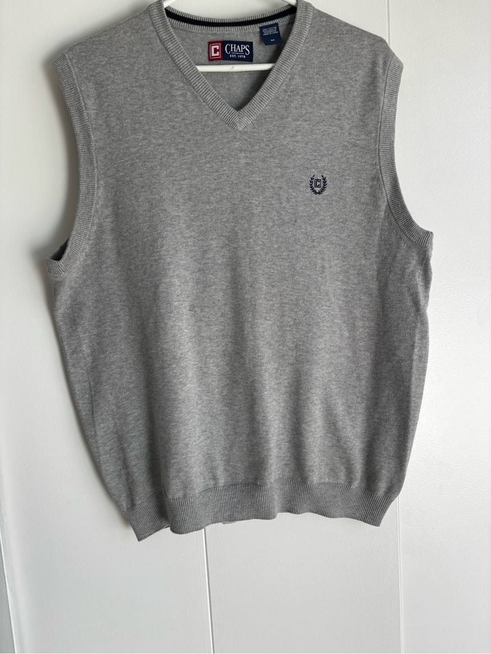 Chaps Light Gray Cotton V-Neck Sweater Vest
